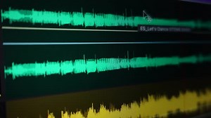 Digital audio waveform timeline. Process of recording, mixing, and songwriting.