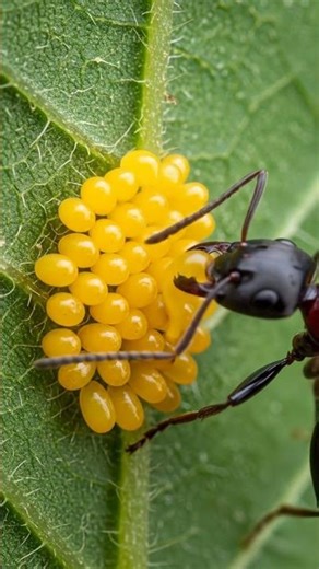 What are these tiny yellow spheres and why is the ant eating them?
