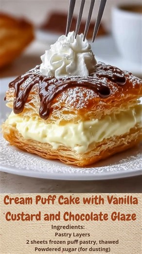 Cream Puff Cake with Vanilla Custard and Chocolate Glaze | Cakecrafted Recipes