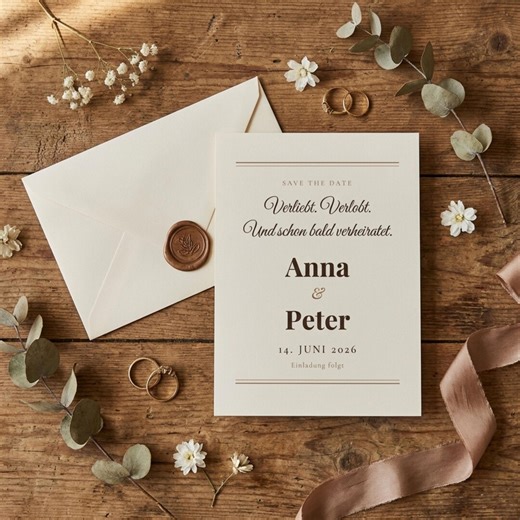 Save the Date card/invitation, personalized, sophisticated, minimalist, elegant. Printed in various formats: A4, A5, A6, 3 designs.