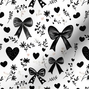 Black Heart Bow Fabric by the Yard Dark Coquette Shabby Chic Dress Fabric Antique Valentine Noir Ribbon Black and White Botanical Floral - Etsy