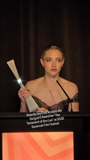 Amanda Seyfried accepts the Vanguard Award for "The Testament of Ann Lee" at SCAD Savannah Film Festival. @Variety | Clayton Davis