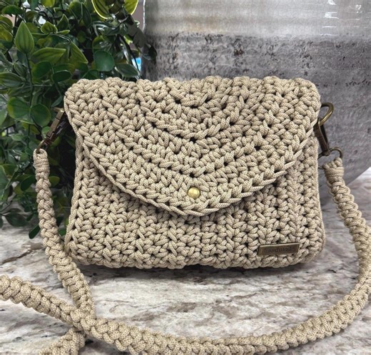 Handmade Crochet Handbag: Small Tan Crossbody Bag - Etsy