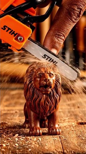 STIHL Mini Chainsaw vs Wooden Tiger 🐯🪵 #viral #satisfying #relaxing #trending #tiger #lion