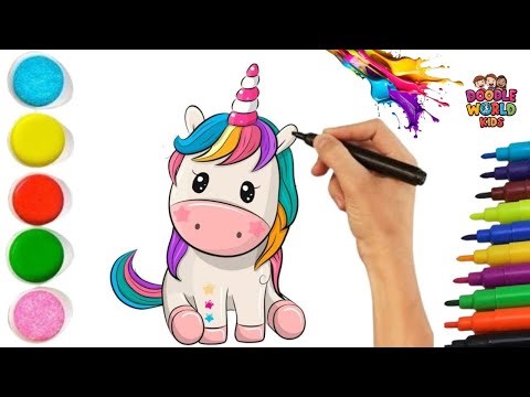 How to Draw Baby Unicorn Horse | Easy Drawing for Kids Step by Step | Doodle World Kids