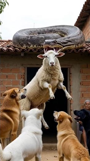 Man Jumps Onto Giant Anaconda to Save Dogs | Survival Rooftop Fight 😱