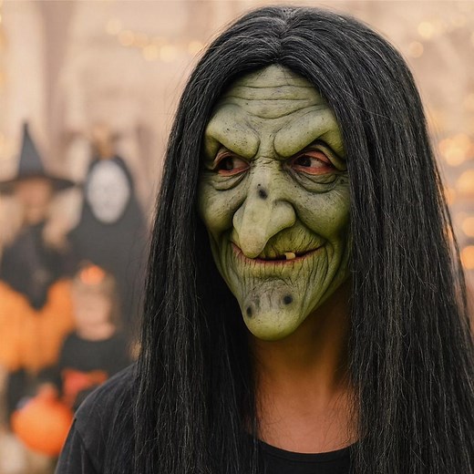 Green Witch Mask With Black Hair / Creepy Sorceress Costume Accessory / Halloween Masquerade Gift / Scary Sorceress Costume / Witch Costume - Etsy
