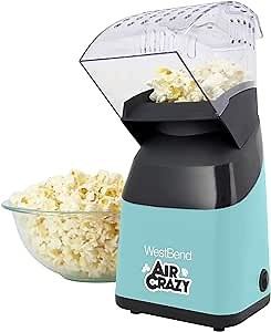 West Bend Air Crazy Popcorn Machine for Healthy Snacking with No Oil, 4-Quart, Blue