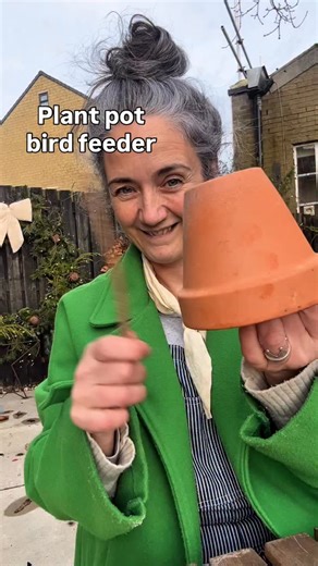 DIY bird feeder: A terracotta pot, a bit of string, a fallen twig and a homemade seed mix. Suet Oats Sunflower seeds Mealworms Bound with melted lard I love when the birds show you what needs fixing. This terracotta pot feeder only worked once I steadied the twig perch – after that, everyone was much happier. You can even position the stick so only smaller birds can get in. Made entirely from bits I already had, which feels like a small win. Happy making things & feeding the birds, much love Cla