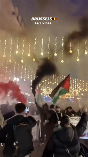 🚨WAKE UP AMERICA: Radical Muslims have zero respect for our traditions. And moderate Muslims won’t say a word. A small army of Muslims STORMED the opening night of the Christmas market in Brussels, waving Palestinian flags, setting off smoke bombs and terrifying families. Only a matter of time before this happens here… | What’s Right