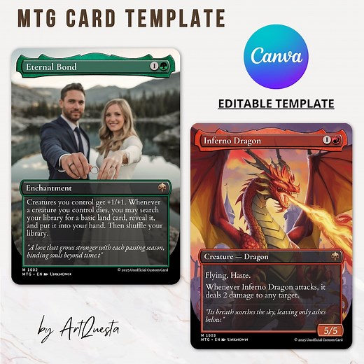 Custom MTG Card Template, Editable Magic the Gathering Design, Personalized Fantasy Card Game, Borderless Mtg Trading Card, Canva Template - Etsy