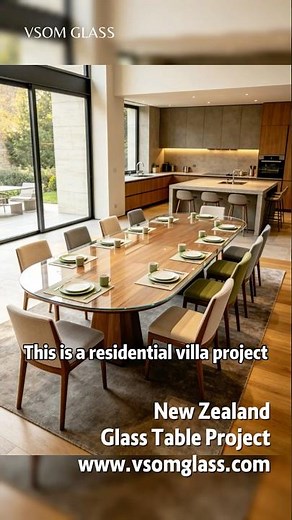 Shaped Tempered Glass Dining Table for an Open Dining Space | New Zealand Villa Project