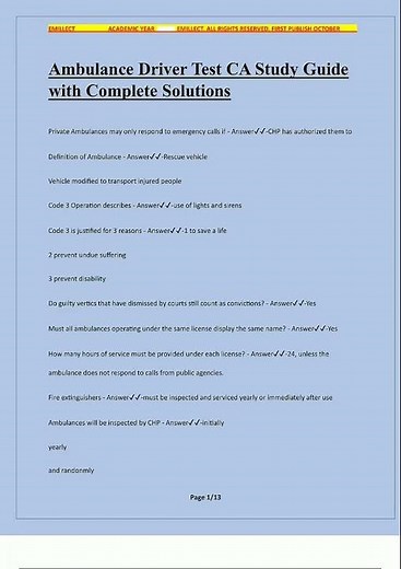 Latest Ambulance Driver Test CA Study Guide with Complete Solutions29 video