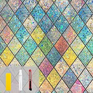 Rainbow Privacy Window Film Stained Glass Window Film That is Adhesive-Free, Residue-Free, Reusable, and Easy to Install with Tools. (Rainbow, 23.6 X 78.7 in)