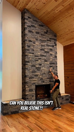 Charlie + Codi Lion on Instagram: "Did you think this was real stone?? Drop a comment below telling us what you think! If you are looking for a faux stone veneer, check out @genstonediy link to their website in our bio. #fireplace #fireplacemakeover #diy #cabin #logcabin #collab #ad #stone"