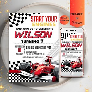 Race Car Birthday Invitation: Editable Canva Template (instant Download) - Etsy