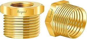 NPT 1/2 female thread to npt 3/4 male thread adapter, brass reducer, water pipe bushing fitting for garden pvc hose air gas fuel line (2 pcs)