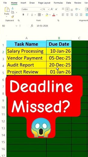 Excel Deadline Alert 🔔 | Auto Highlight Overdue Tasks Using Formula