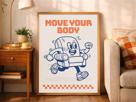 Retro Exercise Poster – Move Your Body Wall Art, Funny Motivational Fitness Print, Gym or Home Office Decor - Etsy