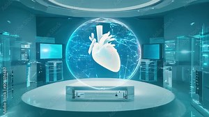 A modern tech hub showcases a glowing 3D globe surrounded by advanced computer systems and digital interfaces.