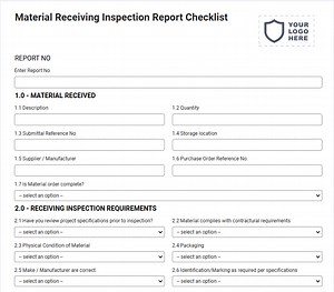 Material Receiving Inspection Report Checklist for Mobile, Tablet, Fillable PDF