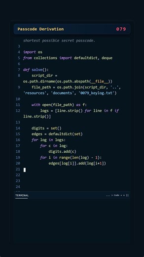Project Euler #079: Passcode Derivation | Python #coding #python #programming