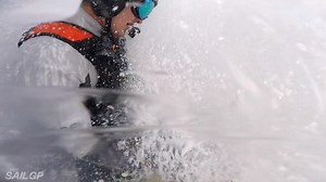 "Here is a little clip from my perspective on the boat yesterday. We go through a nice gybe and are coming into the bottom mark fast. You can see Jason Waterhouse seated using the new flight controller ahead of me. As we are coming into the bottom mark the waves start getting bigger and bigger, until we fly slightly too high, ventilate the foil and crash at 45 knots. These boats in flat water have about a 1m fly height in flat water and when it gets wavy that narrows down a lot. Too low and you'