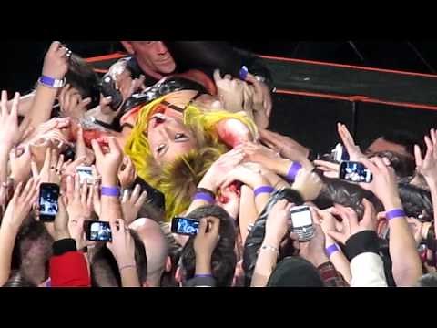 Lady Gaga crowd surfing.