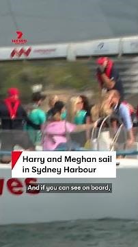 Harry and Meghan sail in Sydney Harbour during Australian tour