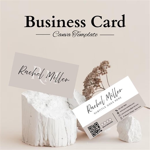 Elegant Business Card Template - Minimalist Boho Style Double Sided Printable Modern & Editable Design - Etsy