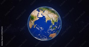 Seamless loop footage of realistic planet Earth from space in high quality with galaxy background. Earth globe, Rotation planet. Elements of this media furnished by NASA. 3D Render animation.