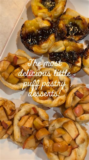 The Culbersons on Instagram: "🥧 Apple pie and Brie fig puff pastries for dessert! Cut up and lay pieces of puff pastry in a muffin pan. I used the Whole Foods 365 brand. For apple pie: •diced organic apples •organic cinnamon •raw honey For Brie fig: •organic Brie chunks •scoop of fig jam Bake at 400 for 20 mins! Hardest part is waiting for them to cool!"