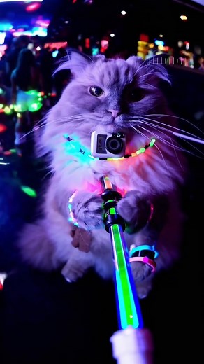 Ragdoll Cat Partying with LED Lights in a Dark Club