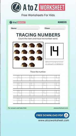Number 14 Tracing Worksheet for Nursery and Preschool Kids – Free PDF