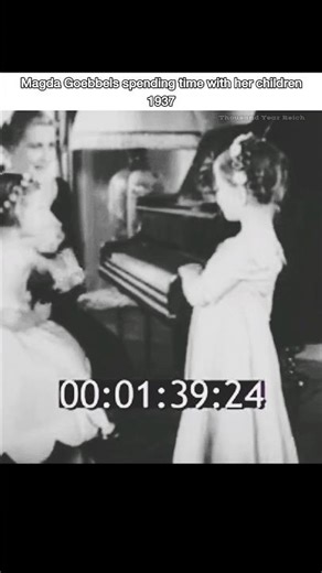 Historical footage of Magda Goebbels spending time with her daughters and son