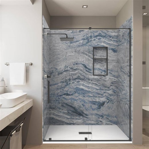 Reviews for CASTICO NacaradoBlue 36in. x 60in.x84in. Solid Composite Stone Alcove Shower Combo Kit Matching Matte Black Door,Niche and Drain | Pg 1 - The Home Depot