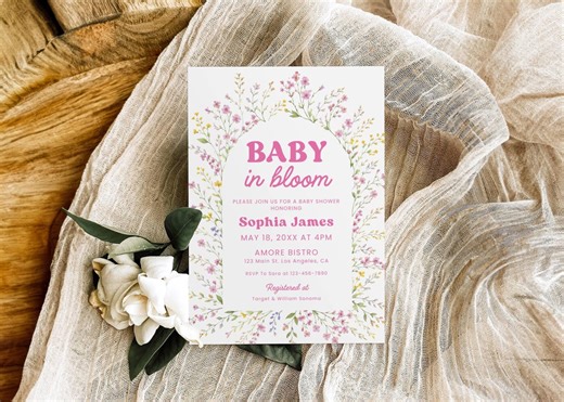 Baby in Bloom Baby Shower Invitation Template, Flower Baby Shower Invite, Summer Wildflower Floral Baby Brunch Invite Editable Printable - Etsy