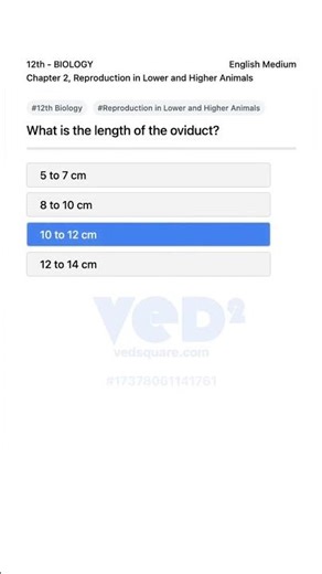 12th Biology Reproduction in Lower and Higher Animals Oviduct Length