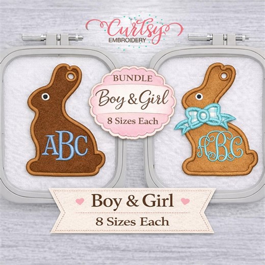 Bunny Tag Embroidery Design Bundle | Boy & Girl Easter Basket Tag ITH | Monogram Bunny Applique | 8 Sizes Each | Machine Embroidery File - Etsy