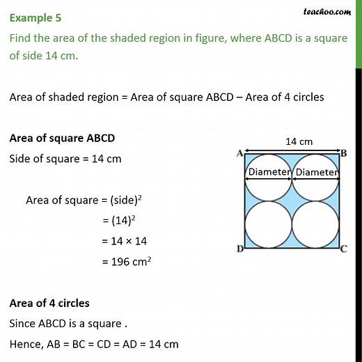 Question 3 - Find area of shaded region, ABCD is a square 14cm
