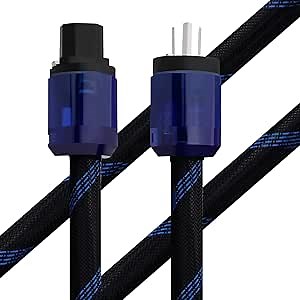 Monosaudio 12AWG Audiophile Power Cord HiFi Power Cable 125V 15A with Rhodium Plated Plug Braided Sleeve Audio Power Cable for Power Filters/Turntables/Amplifiers/CD&DAC Player(6.6FT/2M)