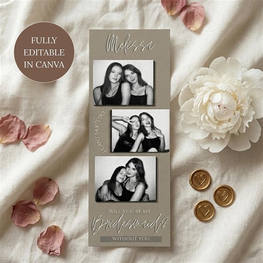 Photo Strip Bridesmaid Proposal Card, Will You Be My Bridesmaid, Photo Booth Card, Editable Canva Template, Foldable Card, Instant Download - Etsy