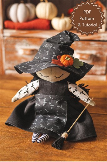 Witch Doll Pattern and Sewing Tutorial, Witch Doll Sewing Pattern, Halloween Doll Patterns - Etsy