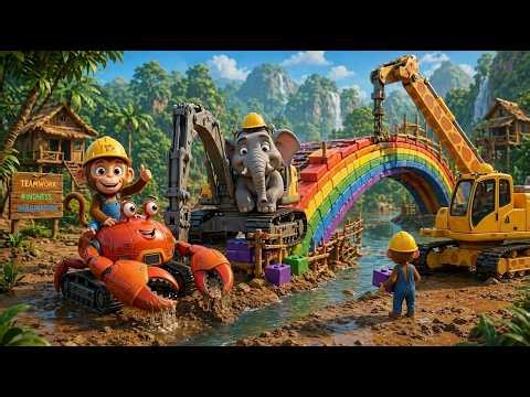 Funny Animals! Nino and Stompy Build a Giant Rainbow Bridge! 🌈🐒