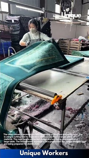 Rug Production: Woman Cuts and Prepares Rugs in a Factory