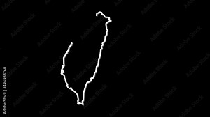 Taiwan country map. Taiwan territory outline self drawing animation. Black background.
