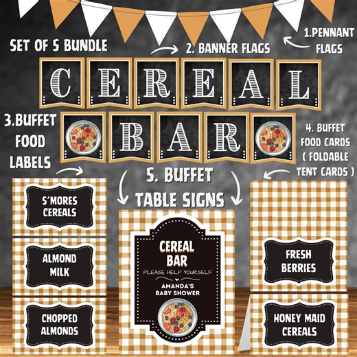 Build Your Own Cereal Bar Buffet Set, Food Station Sign, Buffet Cards, Tent Labels, Personalized Table Sign, DIY Party Decor. - Etsy