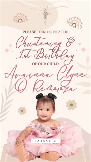 Boho Themed Christening and Birthday Invitation for Ava