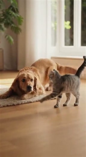 The Romantic Chase 😍 #PlayfulLove #CatDogRomance #PetLoveStory #EnemiesToLovers #CuteChaos #PetTok