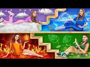 Four Elements Build a Bunk Bed! Fire Girl, Water Girl, Air Girl and Earth Girl